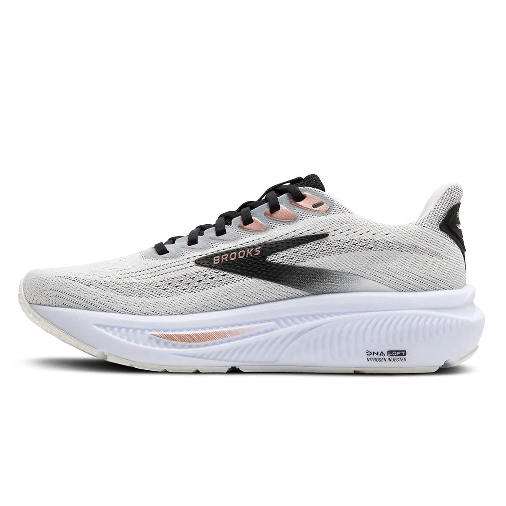 Energy Retention Adaptive cushion Womens Brooks Running Ghost 17 in White/Black/Rose Gold