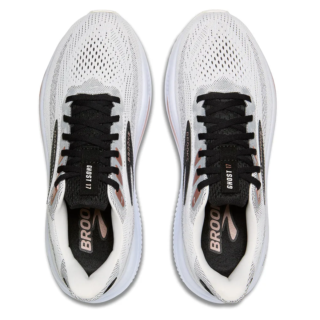 Womens Brooks Running Ghost 17 in White/Black/Rose Gold brand - name shoes