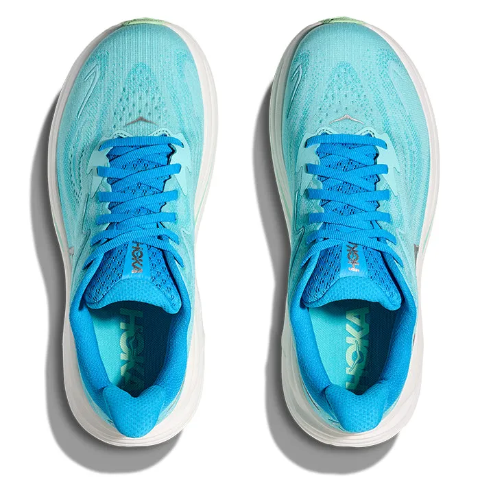 Womens Hoka Clifton 10 Extra Wide in Skyward Blue/Cielo Blue biomechanically - correct