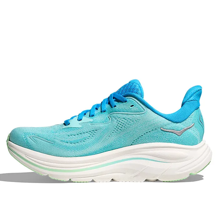 Womens Hoka Clifton 10 Extra Wide in Skyward Blue/Cielo Blue ElasticLaces dawn run running shoes