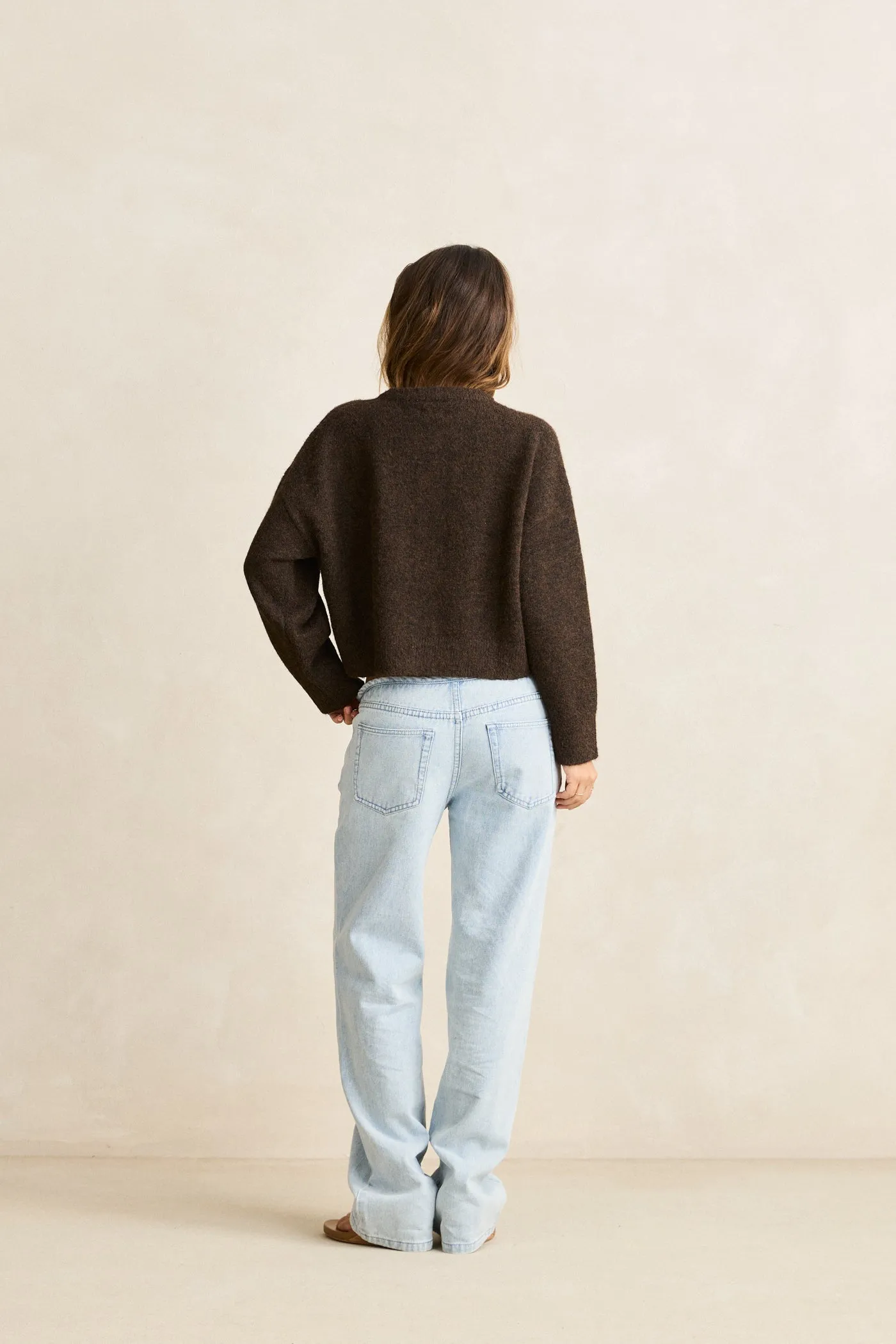 NonRestrictive Cuff Design Home Casual Outfit Estelle Fluffy Knit Cardigan  Chocolate