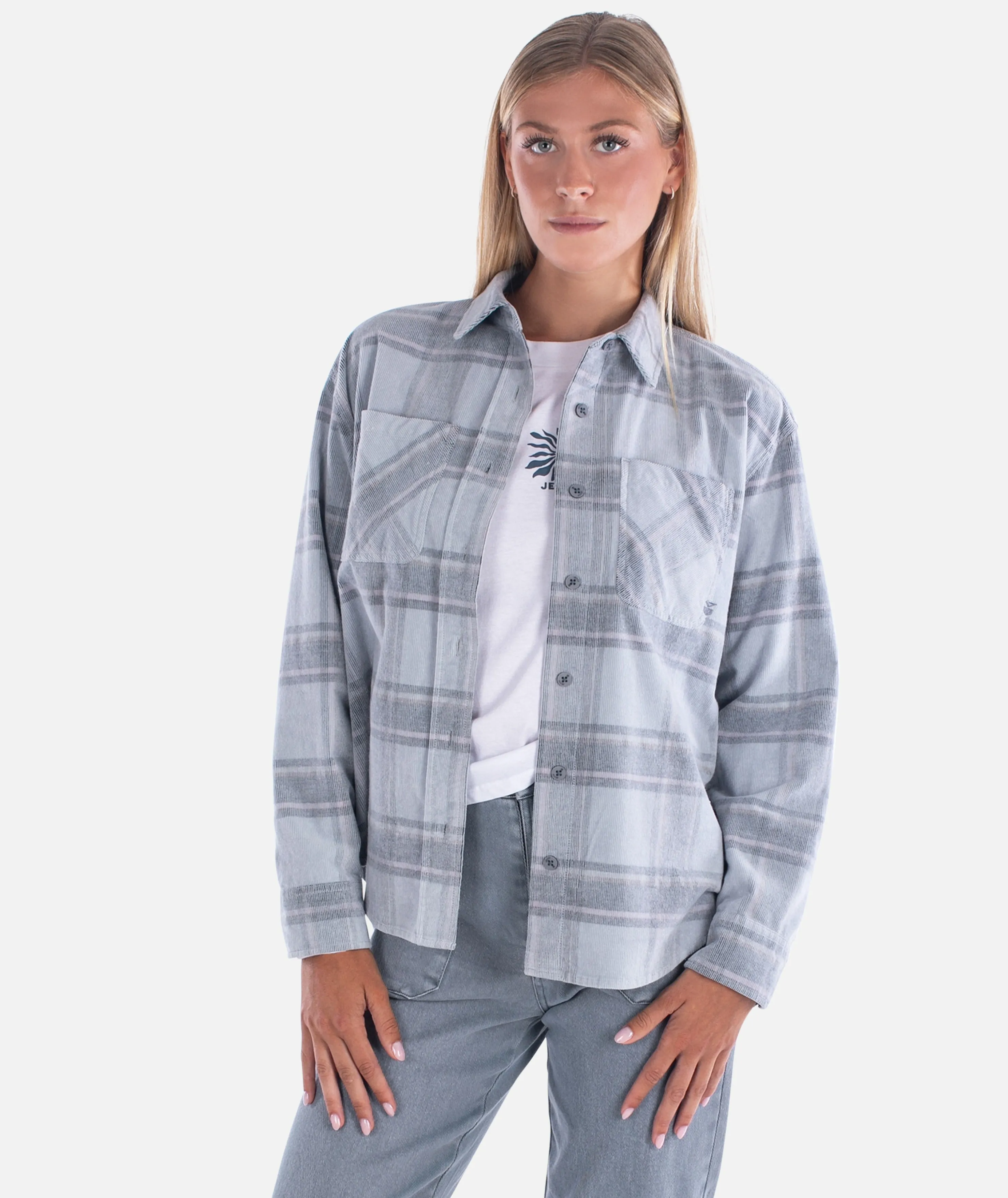 Wide Neck Opening Breathable Fit Design Alpine Corduroy Shirt - Grey