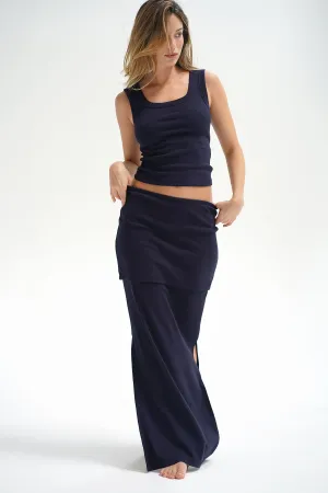 Effortless Feel Lora Ribbed Skirt - Ink Blue