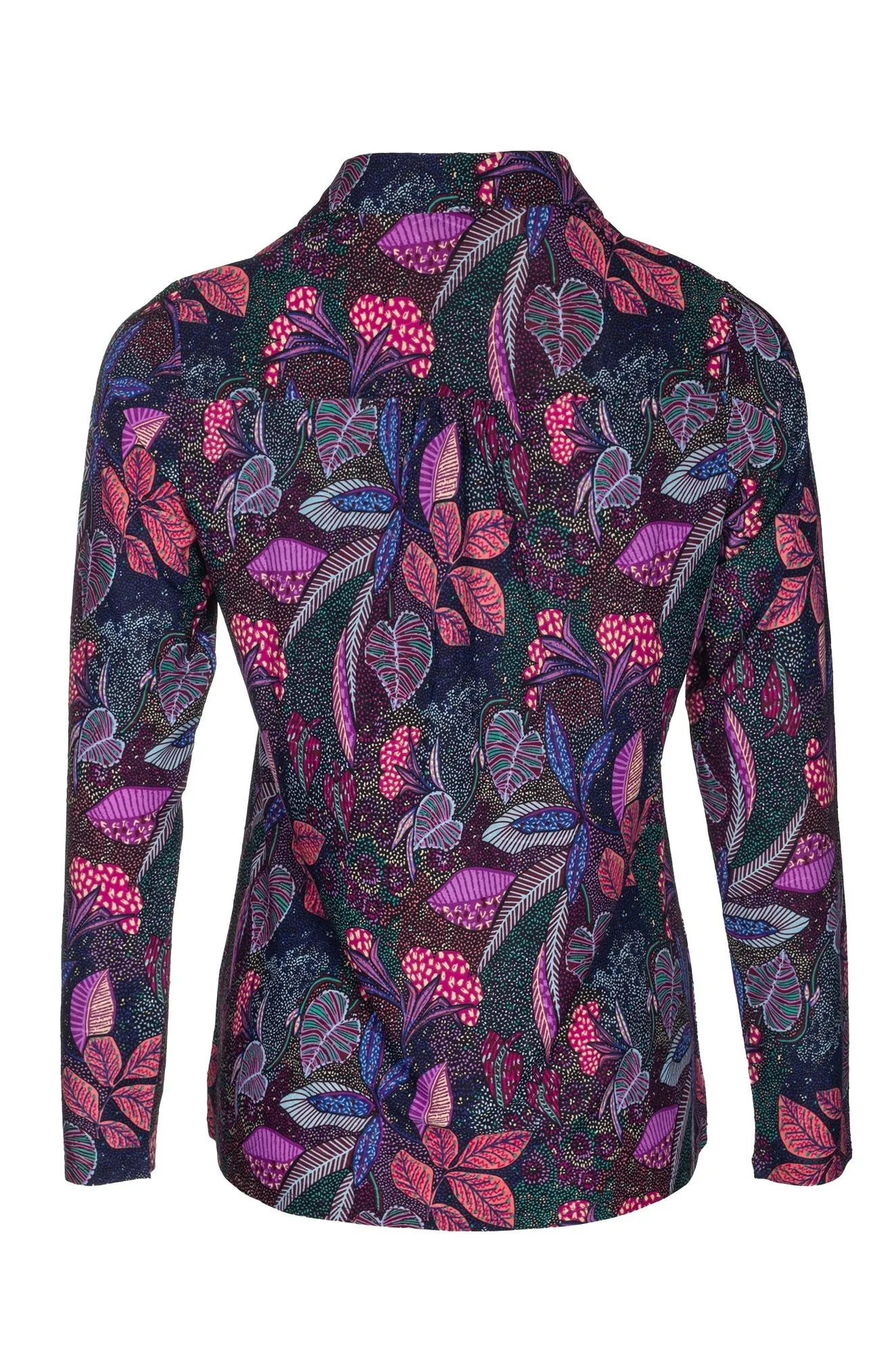 Light Jacket NonRestrictive Fit Printed Slinky Polo Top | Purple Multi Garden | 7405B1