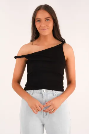 Evie Twist Tank Black Smooth Edge Binding Tailored Fit