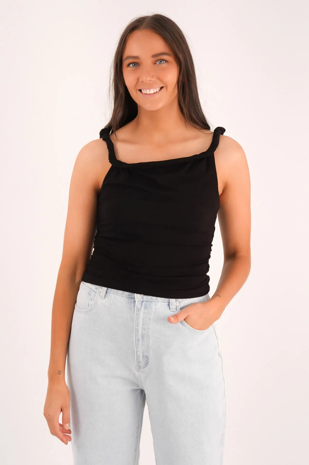 Light Layer EcoFriendlyDyeProcess Evie Twist Tank Black