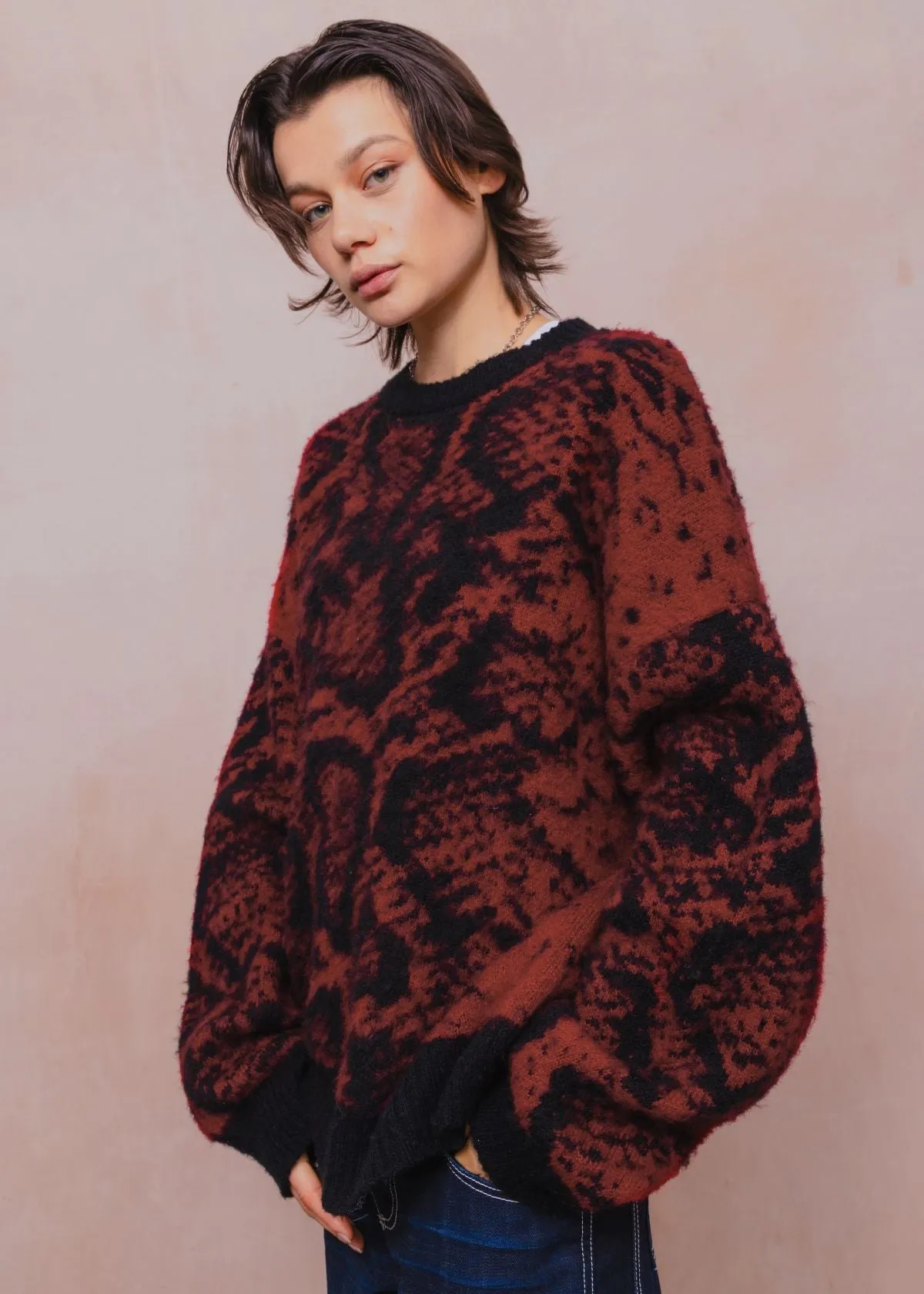 Evil Snake Print Knit Jumper ZeroWaste Knitting Technique Street Casual Style