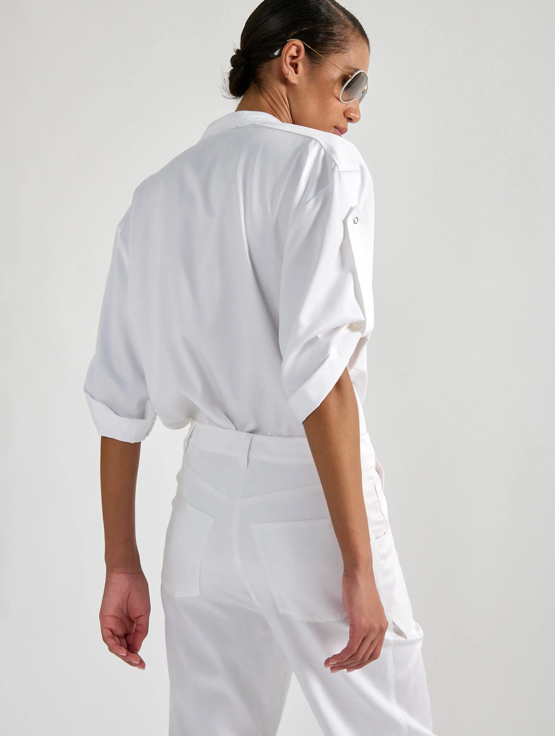 White mercerised satin patch pocket shirt Non Irritating Tags