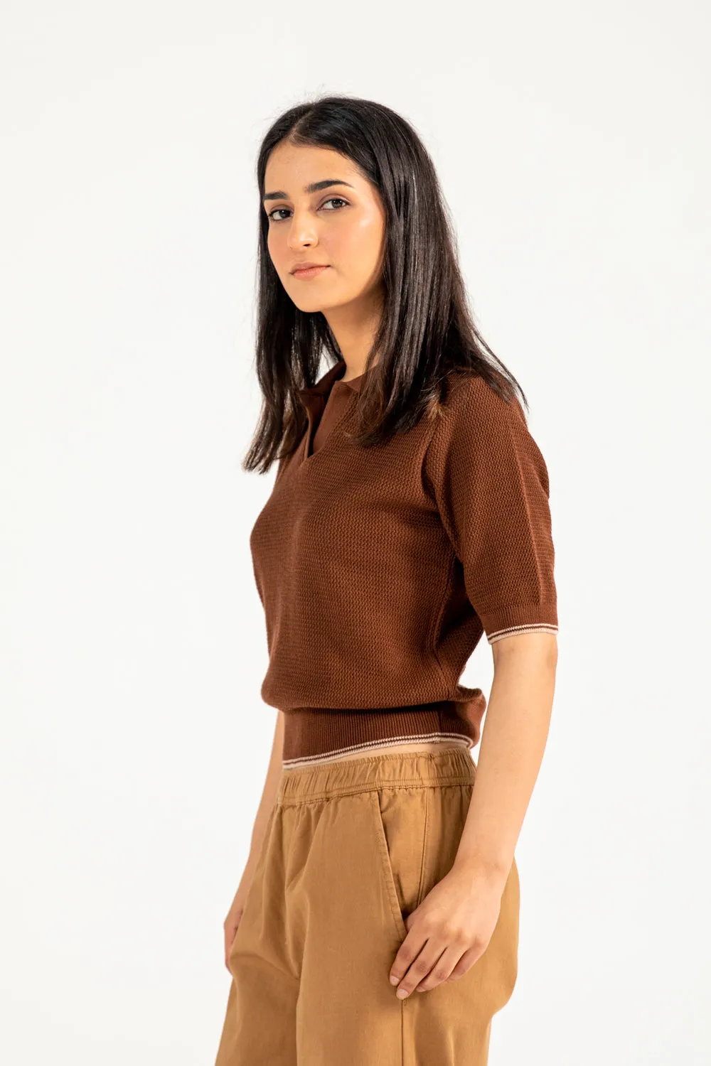 Garment Shaping Panels Layered Collar Option TEXTURED KNITTED POLO