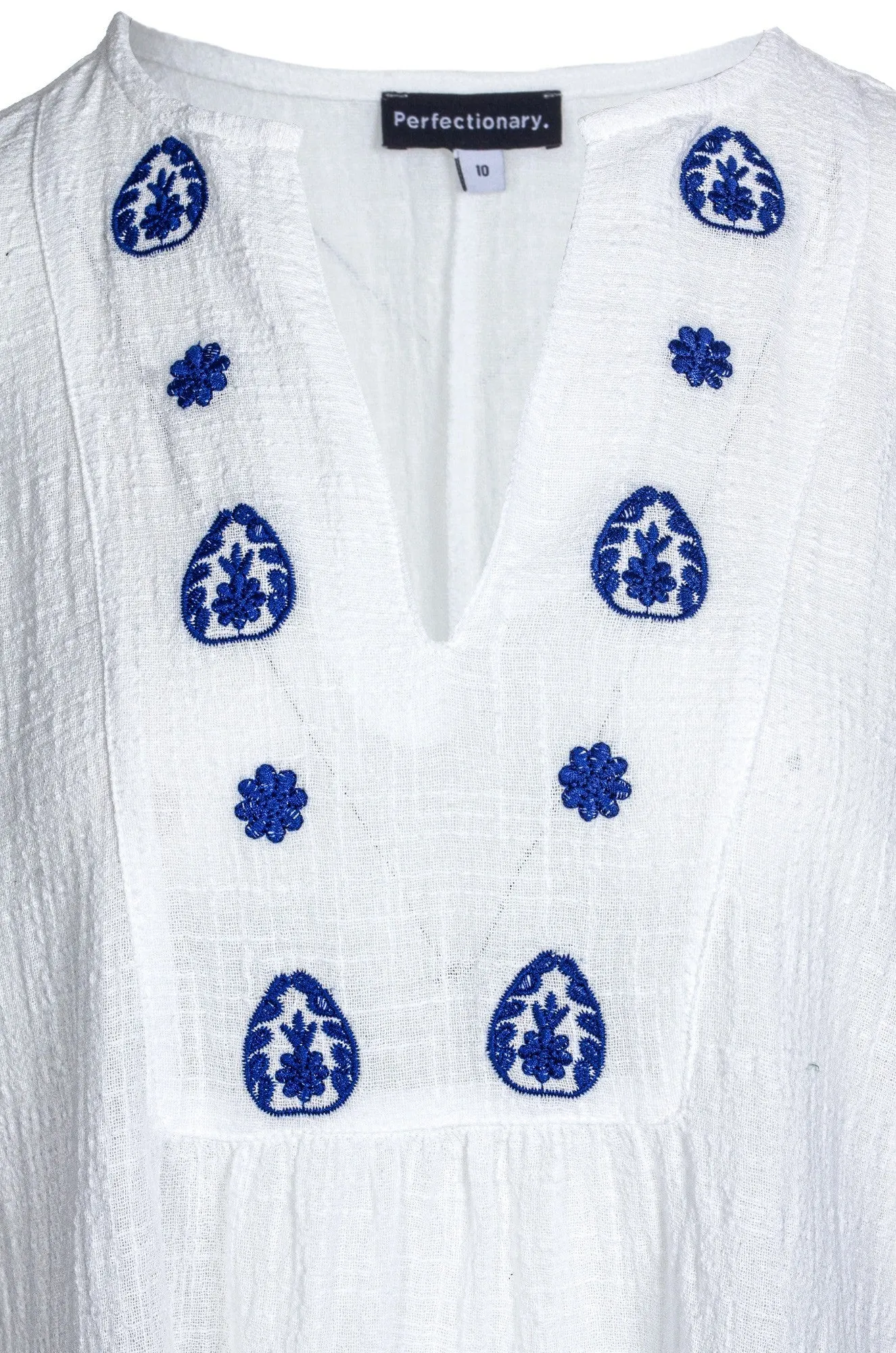 LightweightMaterial NonSlipTrims 100% Cotton embroidered Top | White/Marine | 4663A1