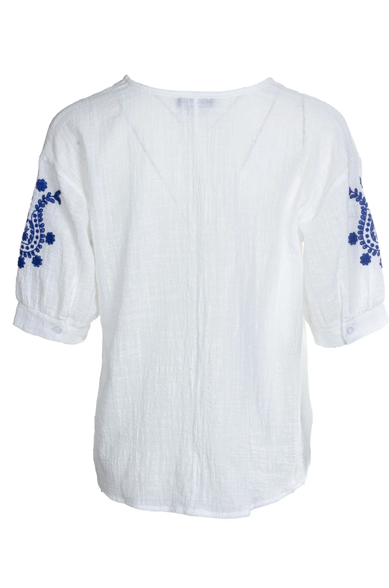 100% Cotton embroidered Top | White/Marine | 4663A1 Basic Core Office Mood