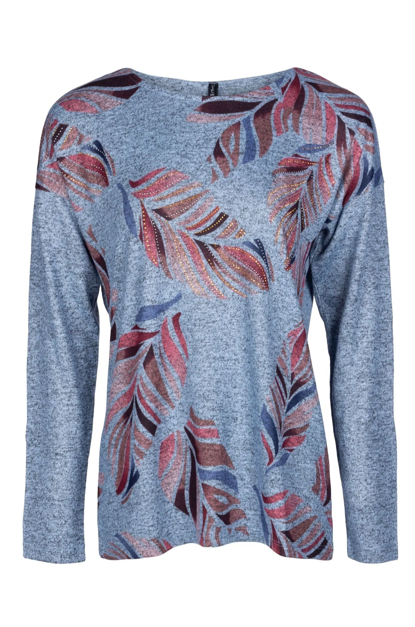 Fall Mood Warm Outerwear Fancy Warm Touch Top | Blues Pink Leaf | 4391B1