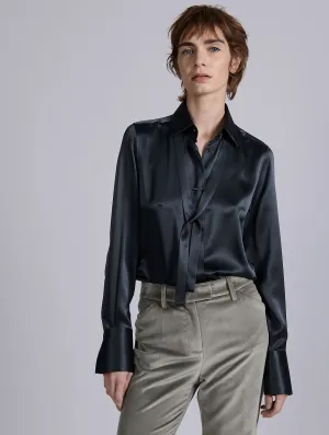 Grey silk satin lavalli??re shirt Flattering Cut