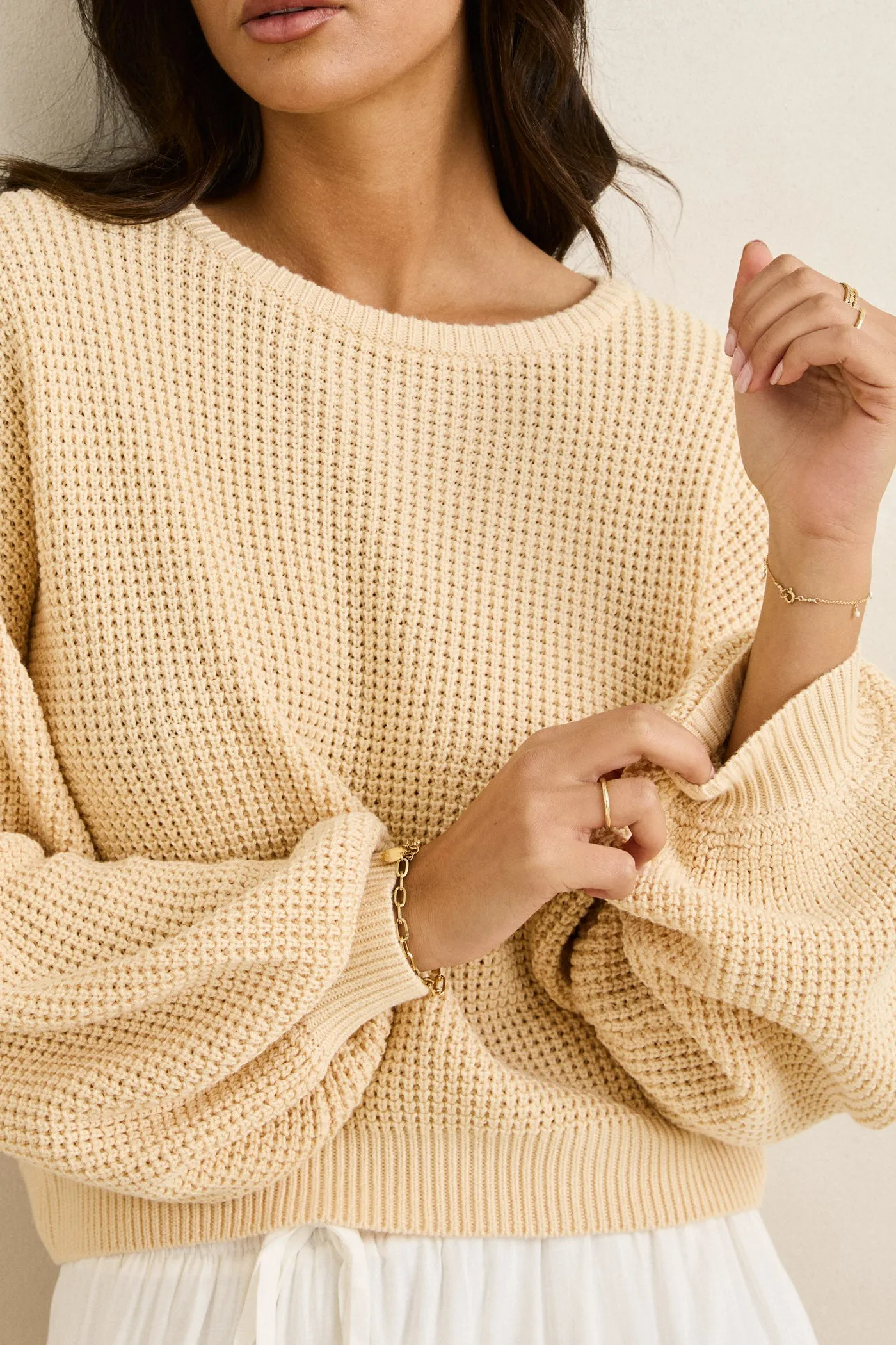 Classic Knit Jumper Butter Lightweight Open Weave