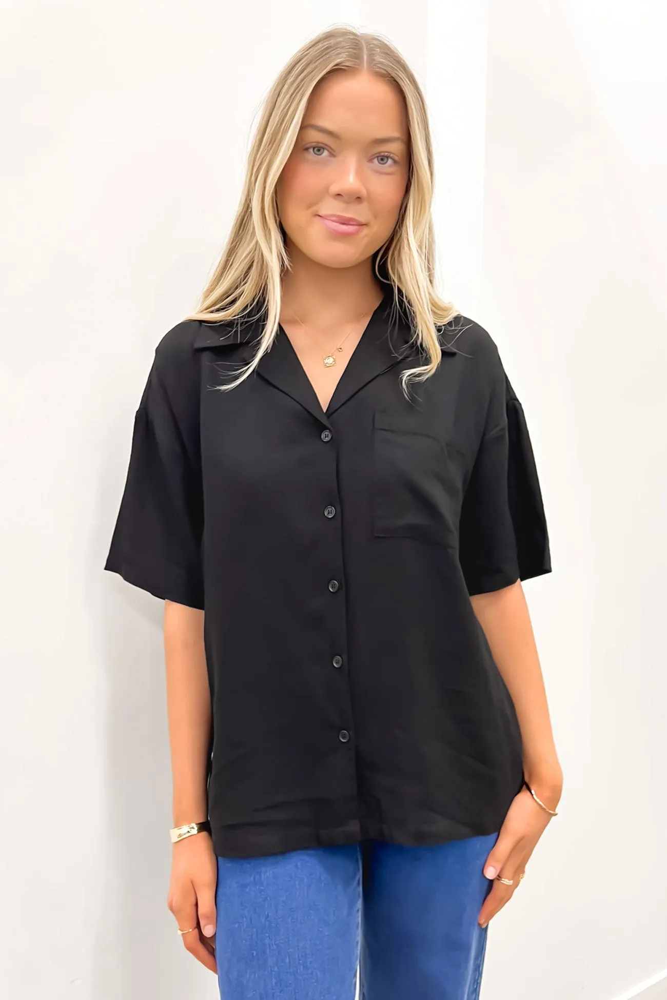 Casual Choice Collared Luxe Linen Shirt Black