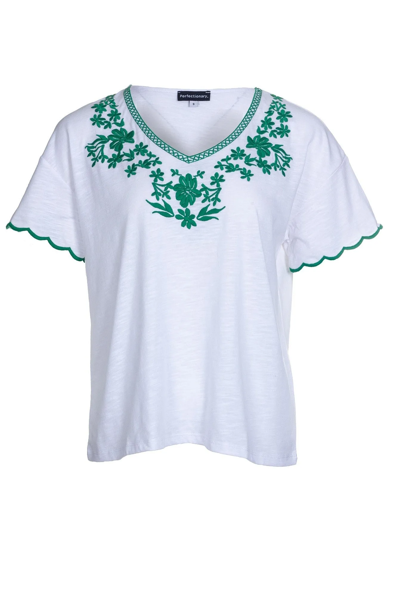 Embroidered Cotton Rich Top | Ivory/Green | 4683A1 Tale Core Future Edge