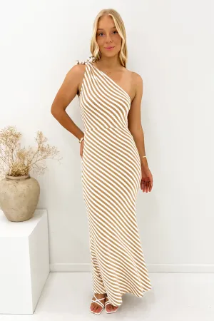 Flexible Waist Ellis Maxi Dress Tan Stripe