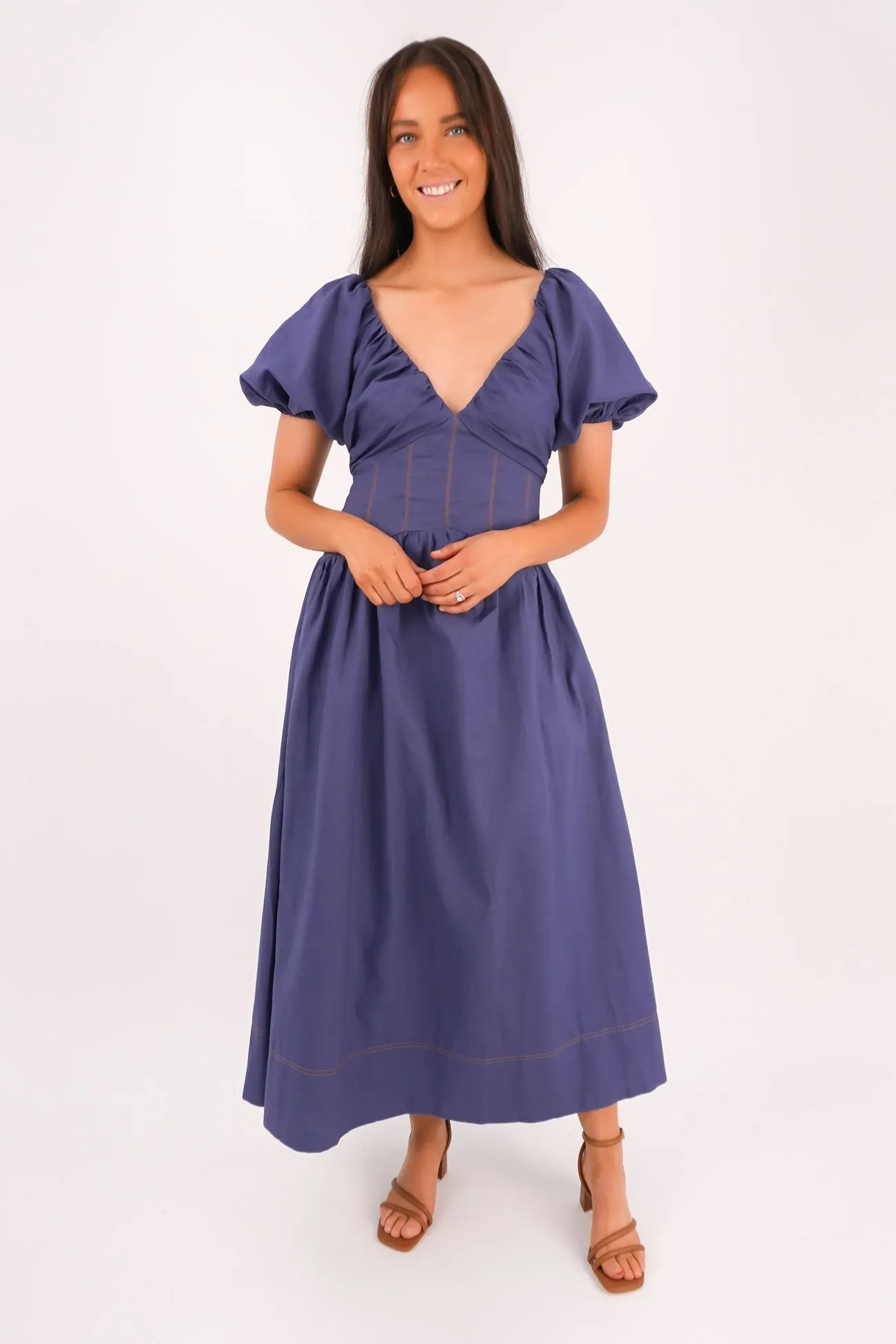 Fate Midi Dress Blue Gloss Finish Spring Mood