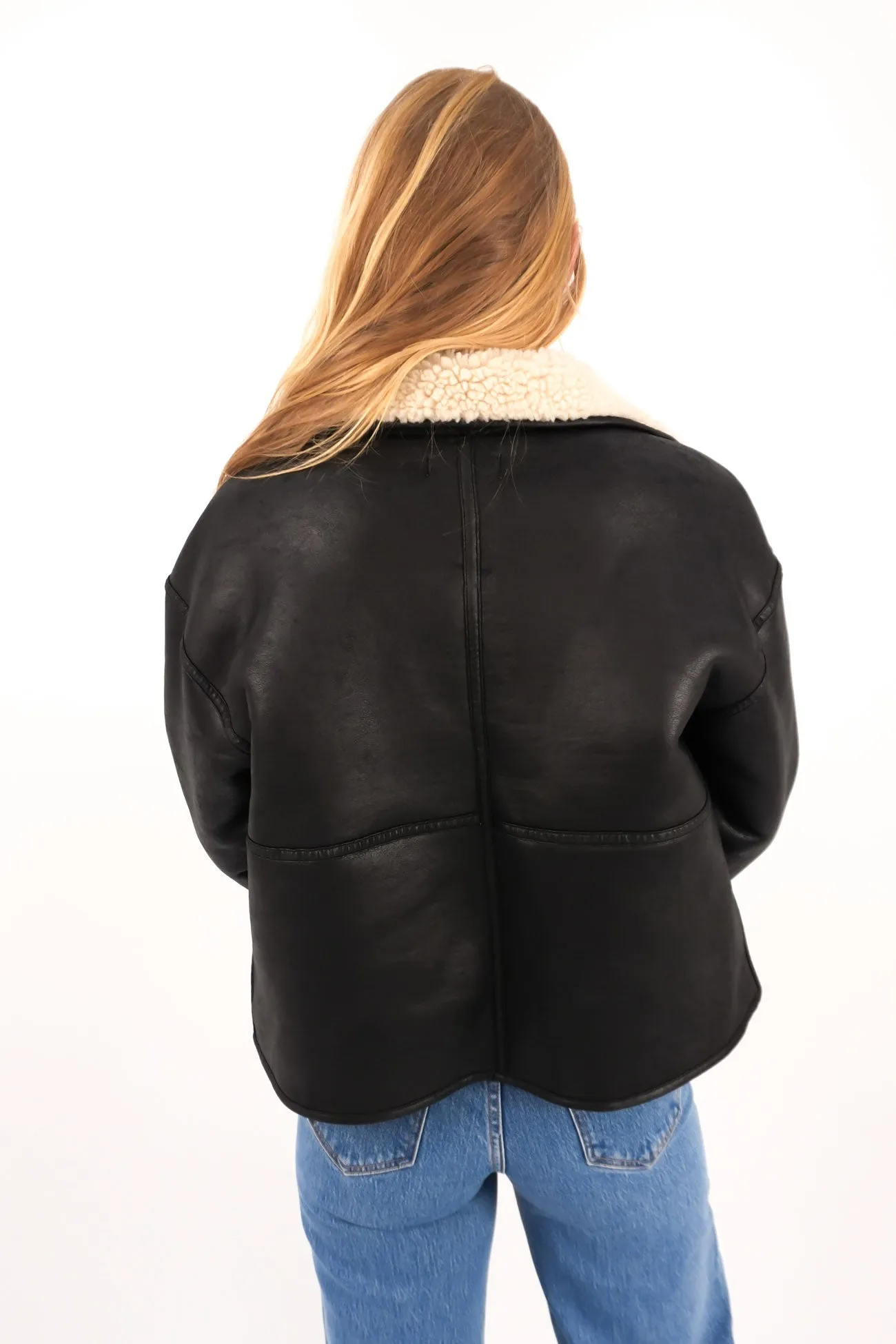 Faux Shearling Jacket Black Weatherproof Seams BondedSeams