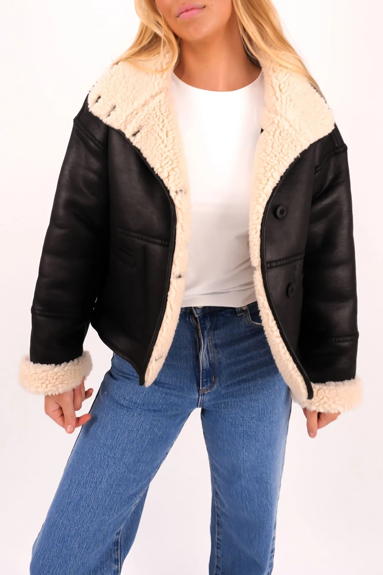 Faux Shearling Jacket Black Light Travel Piece Wrinkle resistant fabric