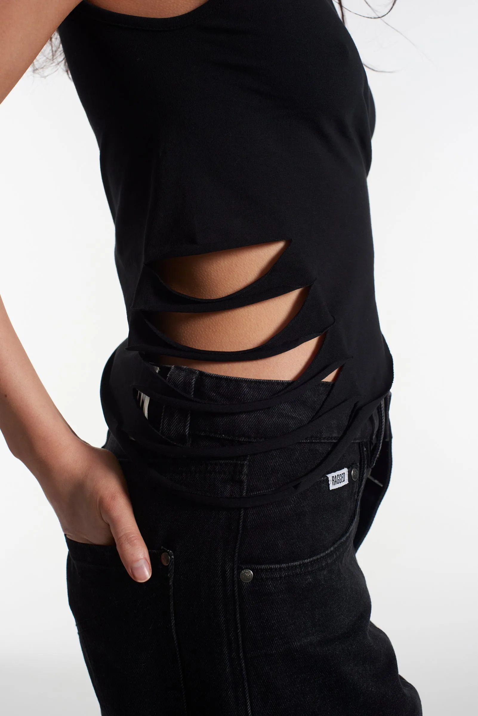 Comfortable Layer Art Core Web Slashed Vest Top