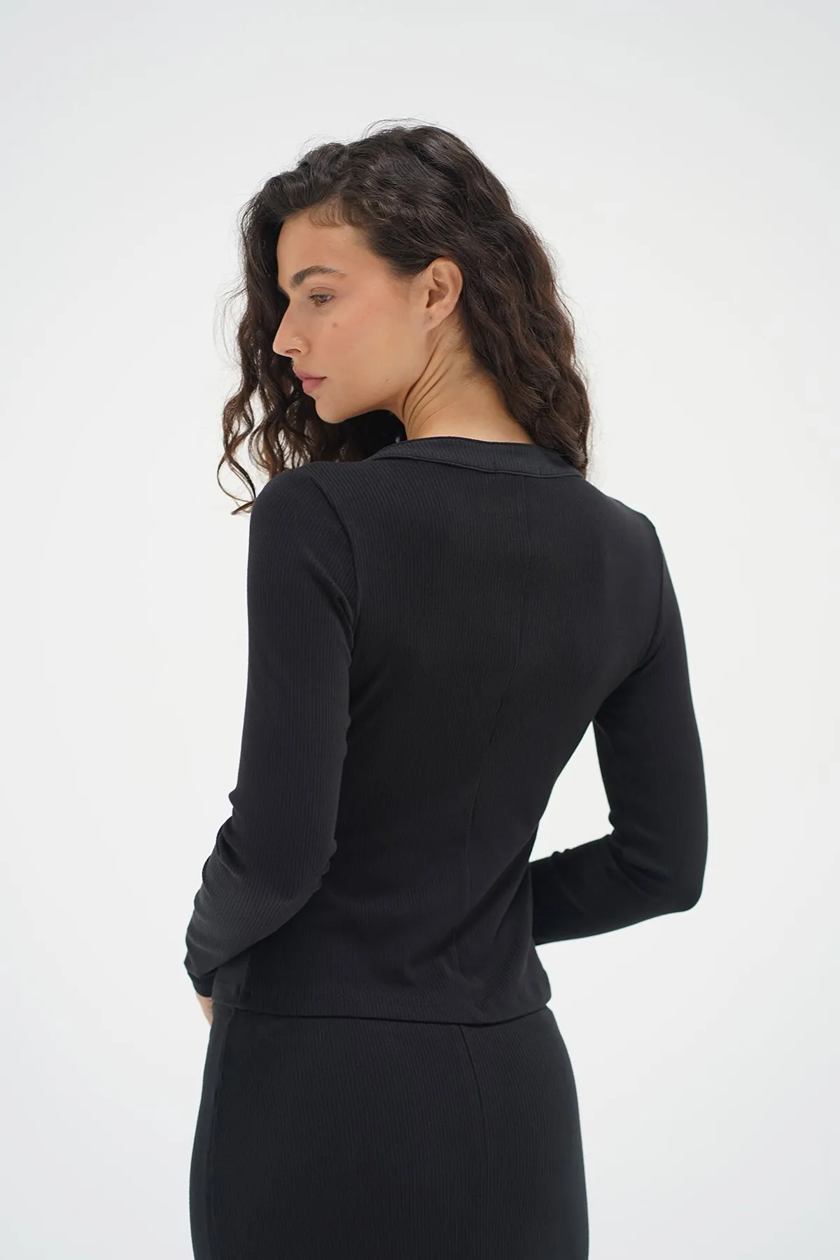 Cable Stitch Felice Ribbed Cardigan - Black