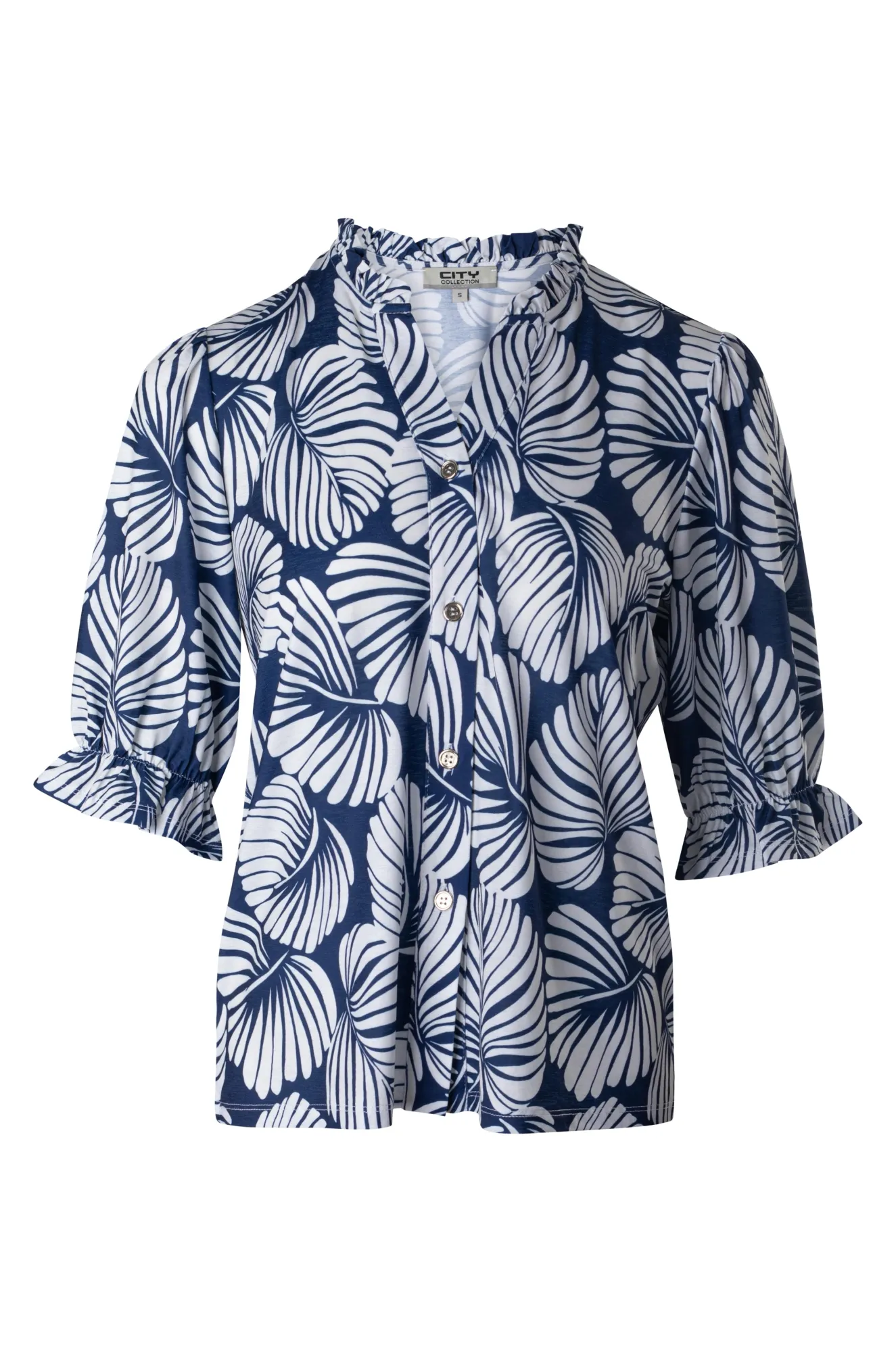 StaticFree Material Fine Slinky Top | BLUE WHITE PALM | 7431A1