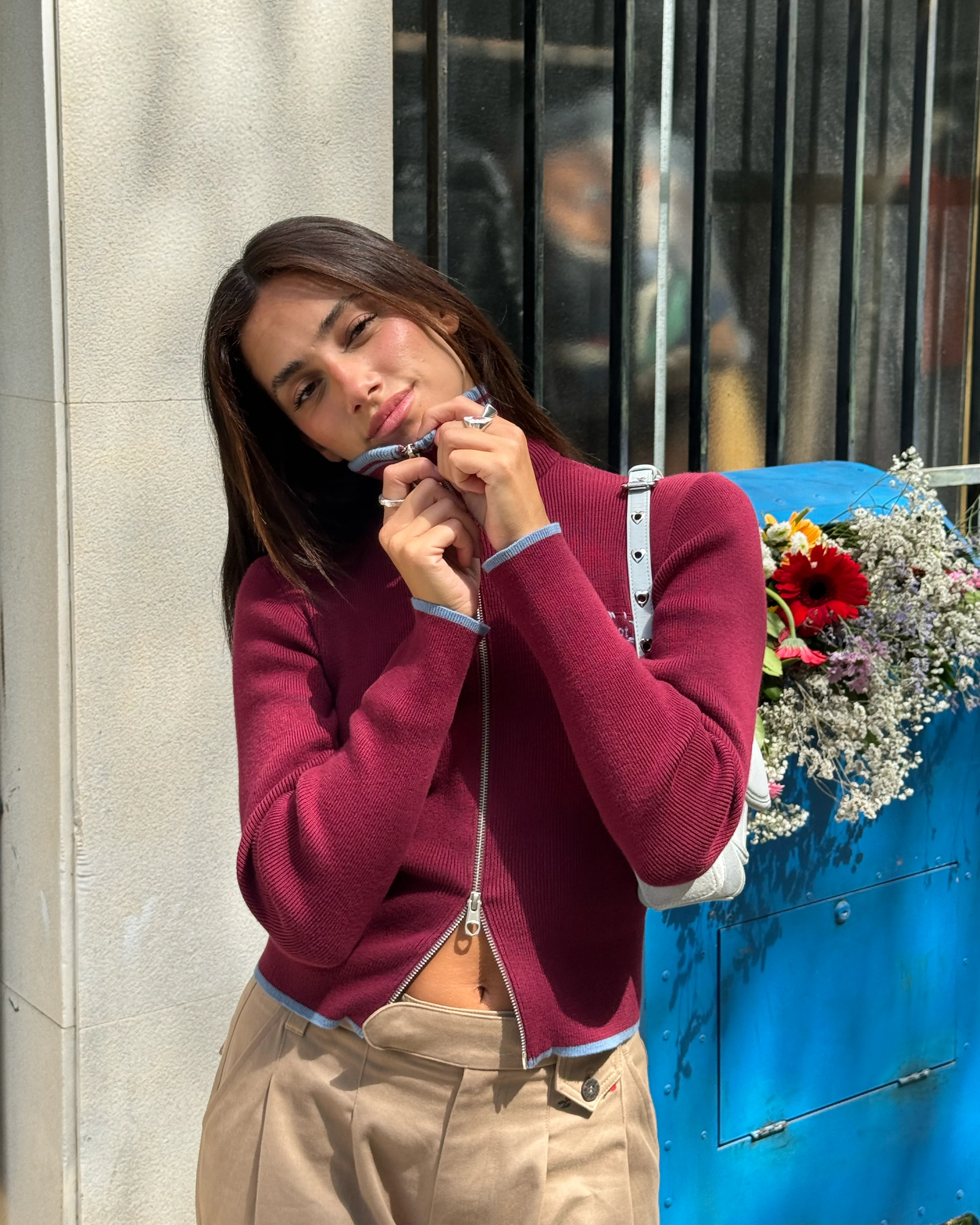 Kiddo Full-Zip Knit Burgundy QuickDry Fibers