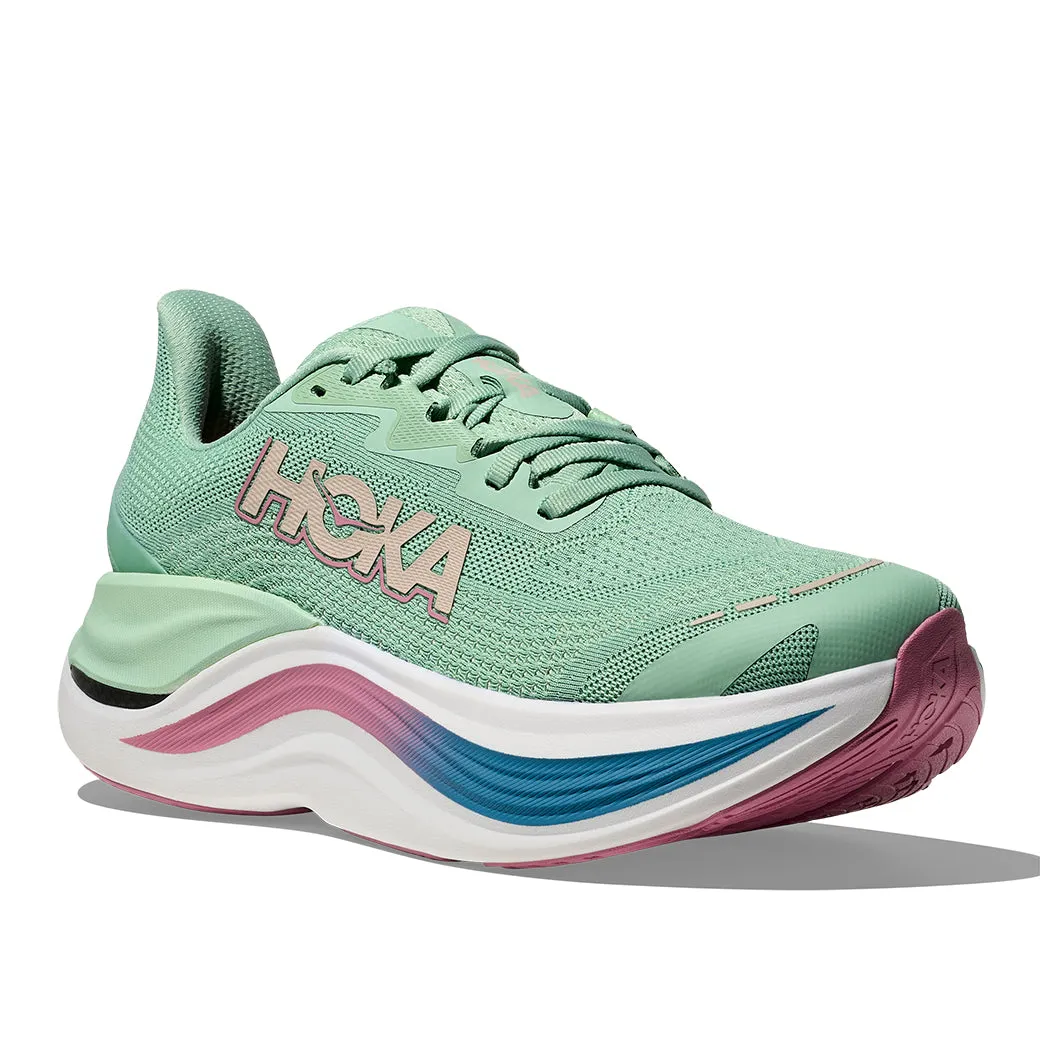 cross - training running shoes running in a soccer field area shoes Womens Hoka Skyward X in Jadeite/ Dried Rose