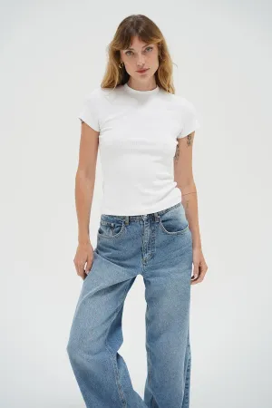 Modern Layering Fitted Ribbed Crew Tee - White