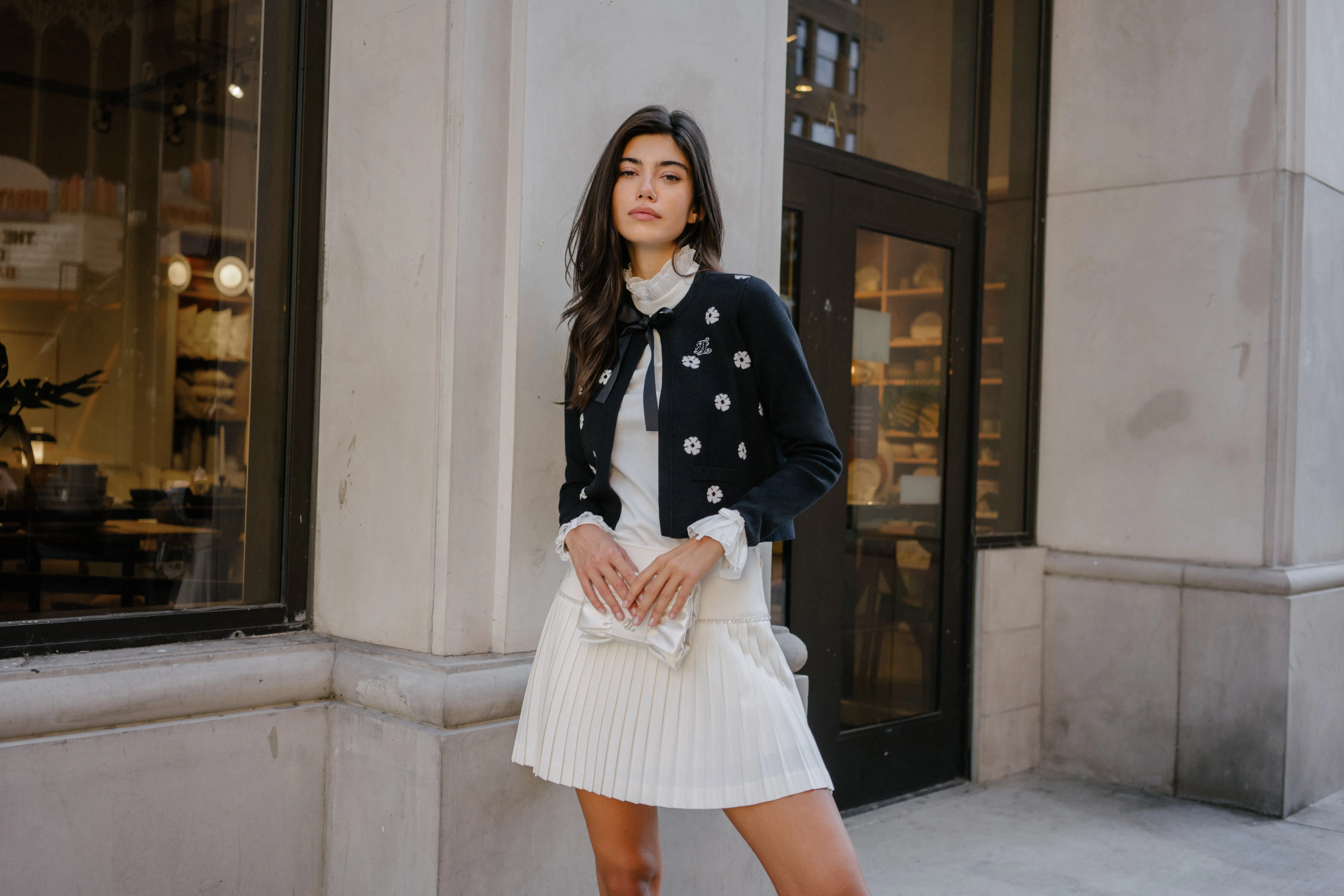 Everyday Line [FL Signature] Pearl & Bead Flare Pleated Skirt - Ivory