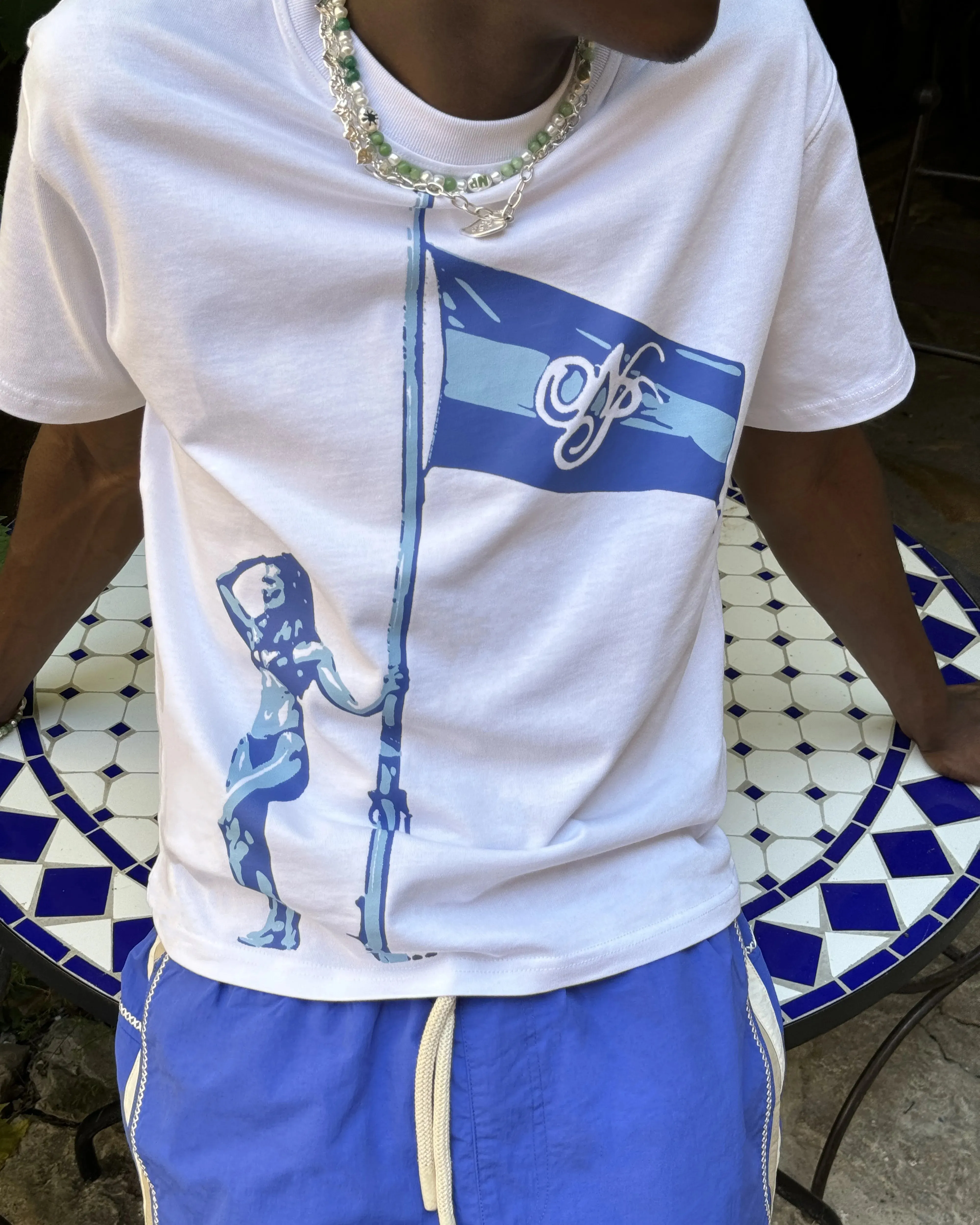 High-Waisted Pants AntiStaticTechnology Flag Tee White