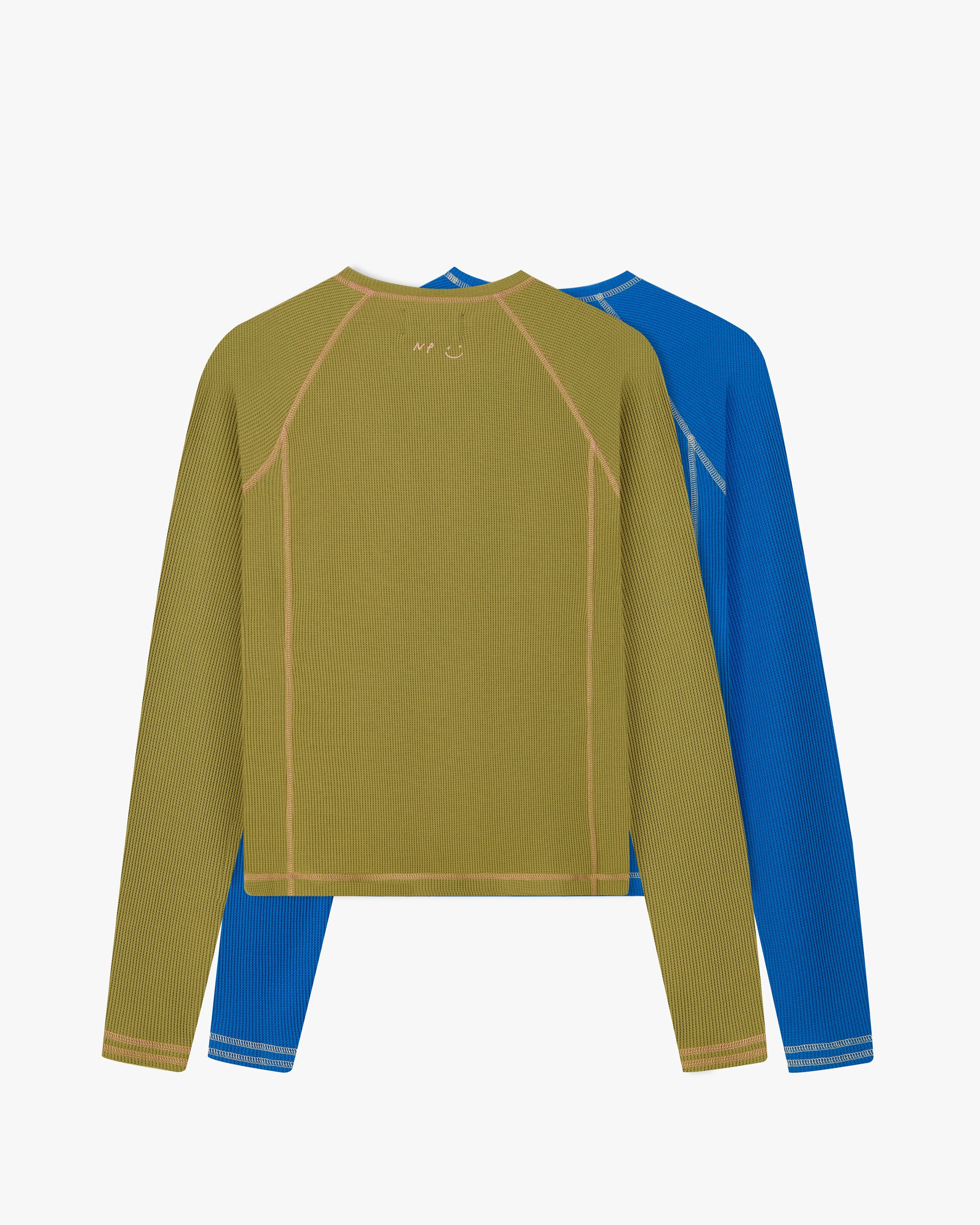 TearResistant Material AllDayComfort Waffle Long-Sleeve Tee 2 Pack Green/Blue