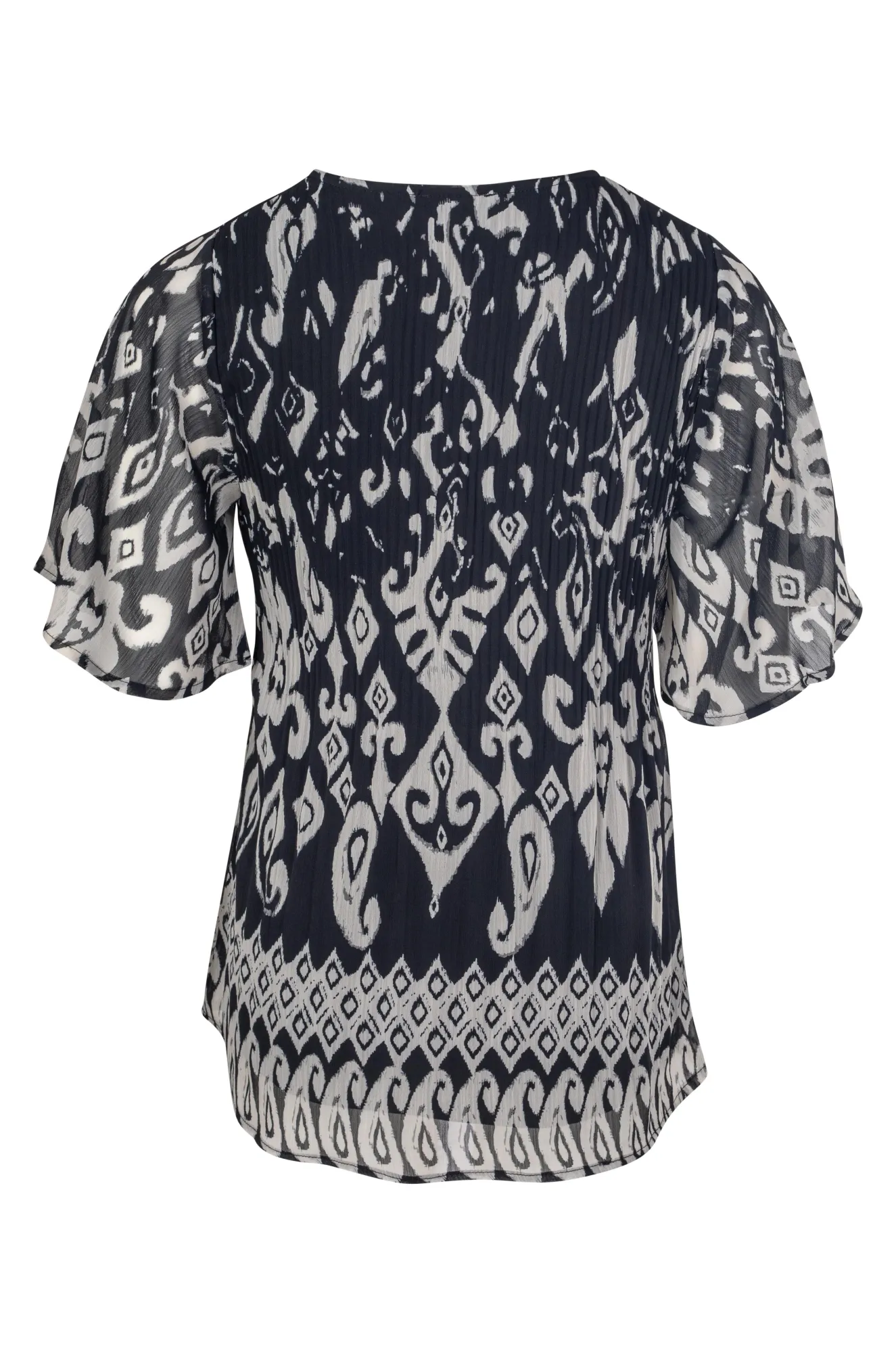 Mini pleat Border print Chiffon Top | Black Ivory Border | 8578A1 AntiStaticMaterial Warm Outerwear