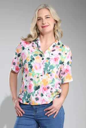 Layering Comfort Wear Seam Free Edging Shirt | Petal Pink Garden | 7325C1