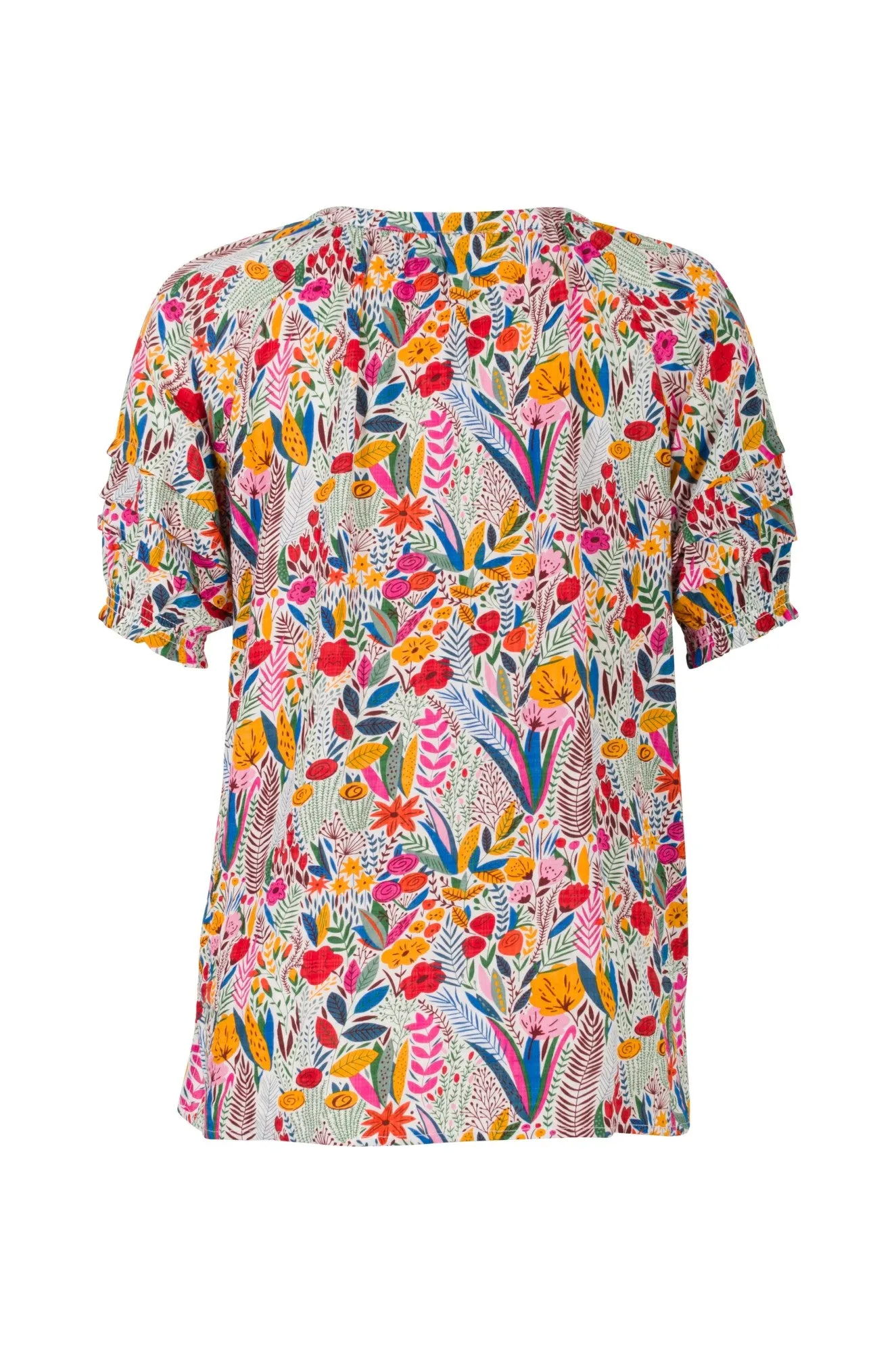 QuickPackable Design Cotton Rayon Top with puff sleeves | Gold Multi Garden | 6548A1