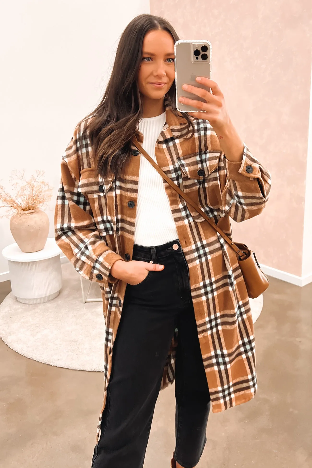 Short Length Perry Shacket Tan