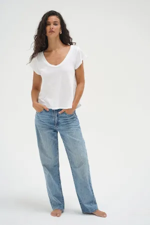 Stretch Comfort Simple Layer Kaden Cotton V Neck - White