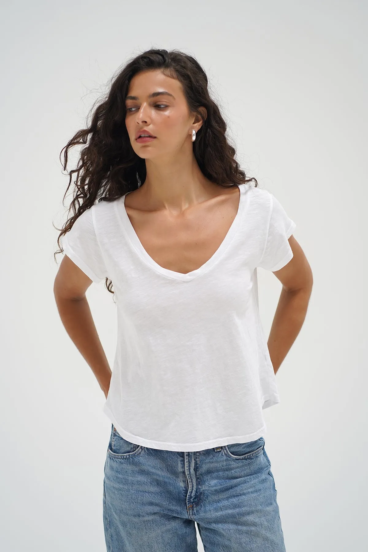 Christmas Reinforced Shoulder Seams Kaden Cotton V Neck - White