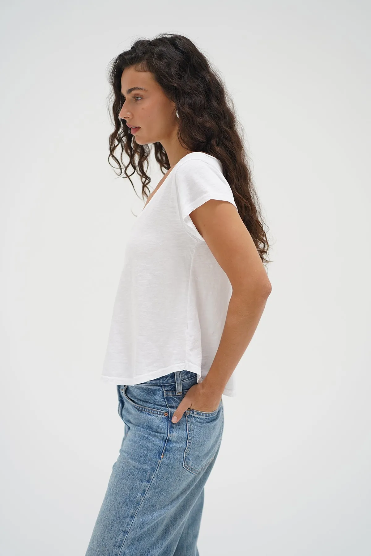 Plus size clothing Kaden Cotton V Neck - White