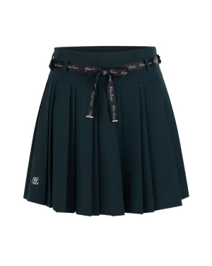 Everyday Line Flower belt set pleated skirt- Dark Green