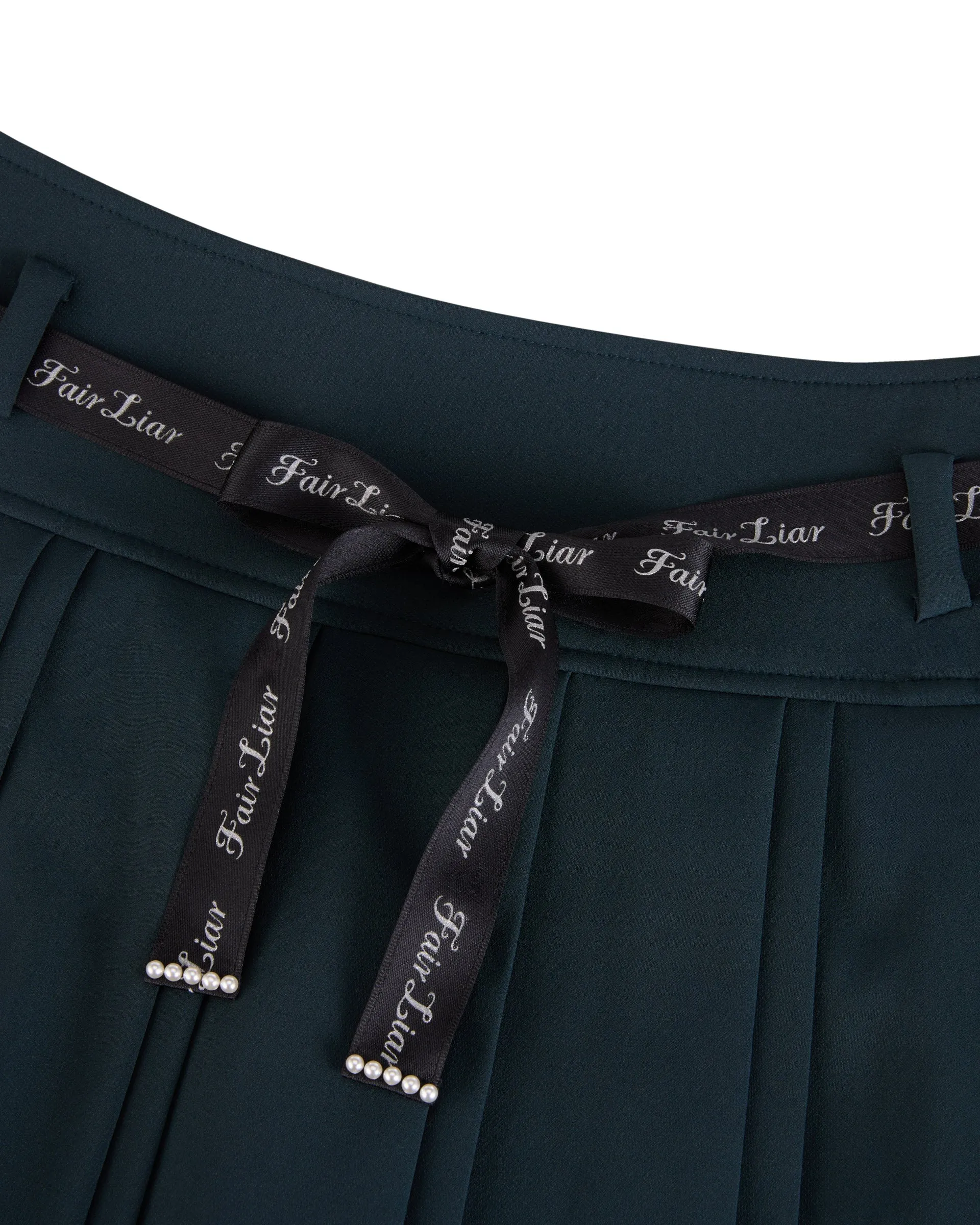 Pull On Style Flower belt set pleated skirt- Dark Green