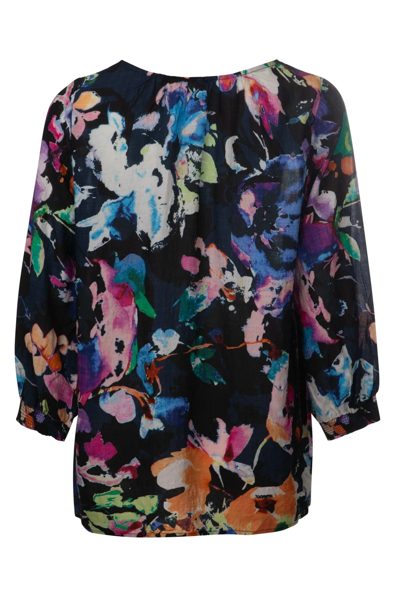 Cotton Blend Top | NAVY MULTI FLORAL | 6546A1 Modern Cut DoubleLayered Fabric