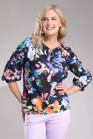 Cotton Blend Top | NAVY MULTI FLORAL | 6546A1 Athleisure Cool