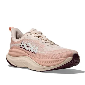 Womens Hoka Skyflow in Rose Cream/ Rose Latte running in a bascule bridge area shoes Abrasion Resistance