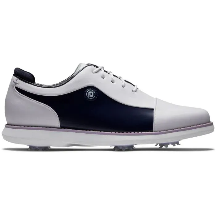 FootJoy 2024 Women's Traditions Golf Shoe- White/Navy/Purple Foot Care Grip Precision