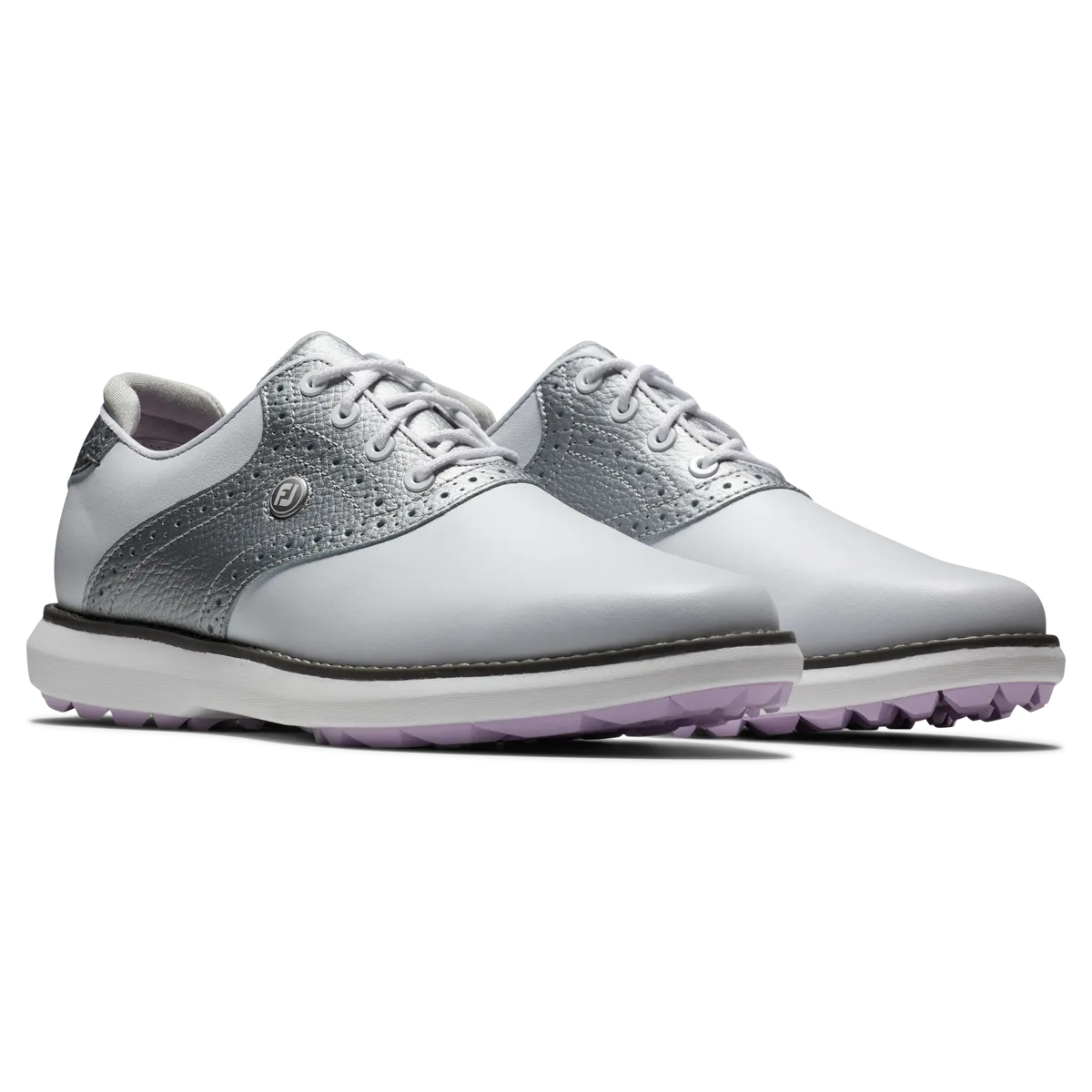 FootJoy Women's Traditions Golf Shoes- White/Silver/Purple Rain Friendly