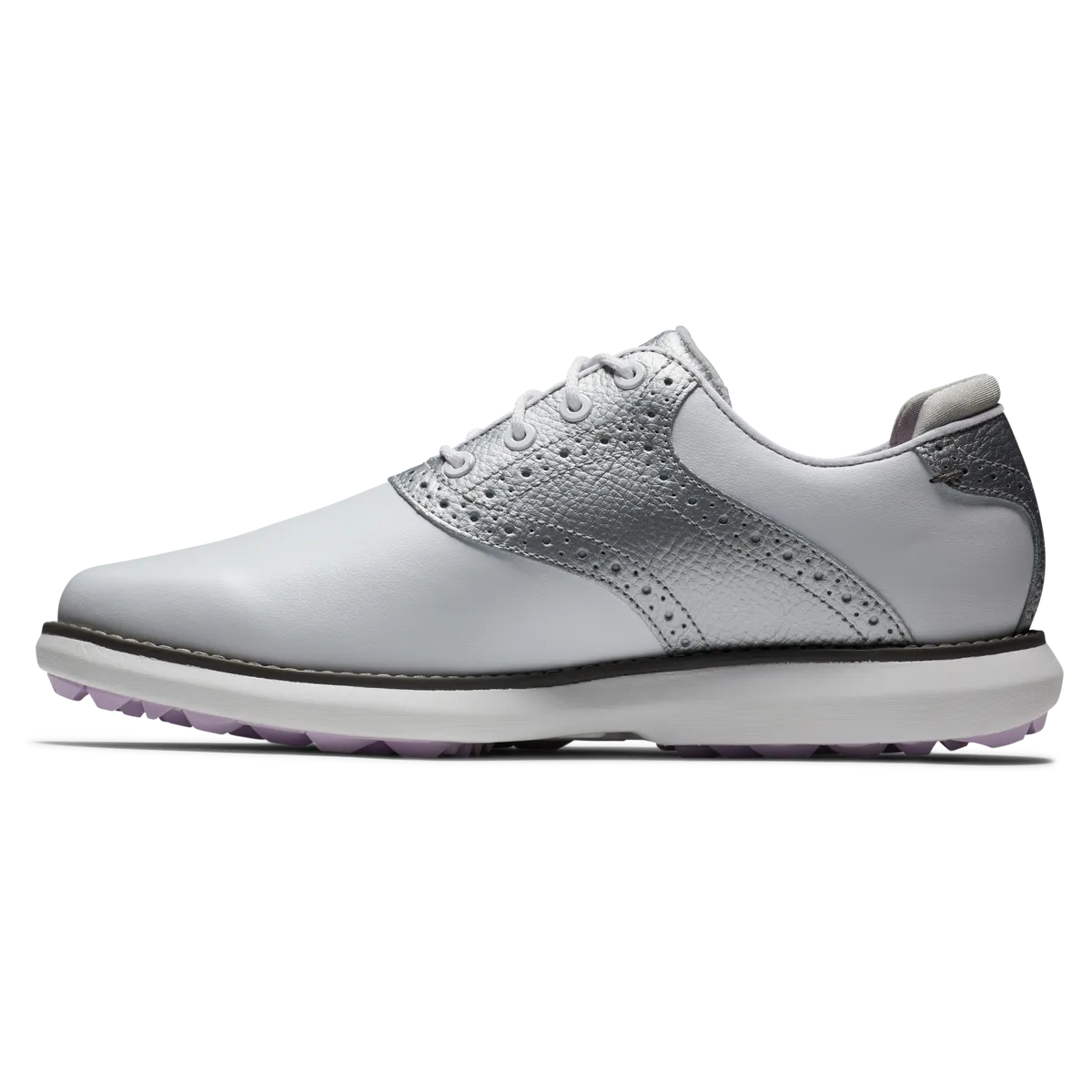 Pro Flexibility waterproof FootJoy Women's Traditions Golf Shoes- White/Silver/Purple