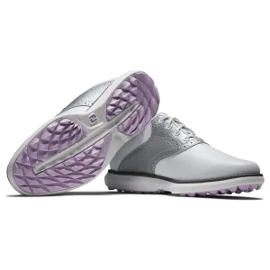 FootJoy Women's Traditions Golf Shoes- White/Silver/Purple Trail Ready