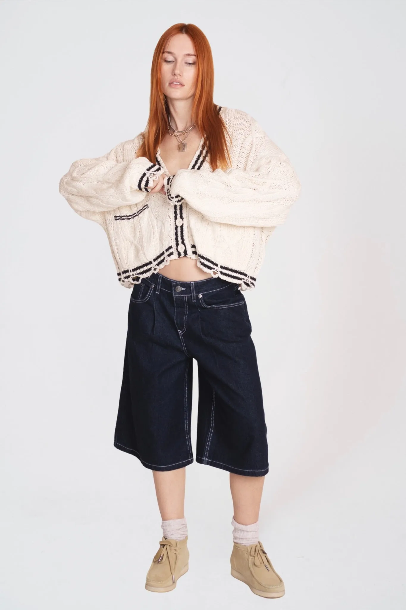 No-Fuss Look Multipanel Construction Blast Cable Knit Cardigan